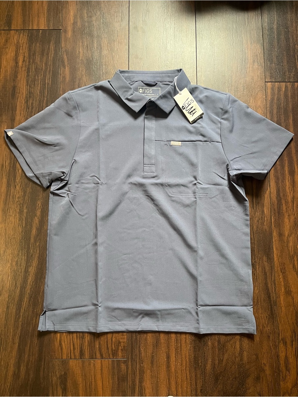 Figs Lima Scrub Polo Top Men Large Blue Performance Stretch Medical Workwear NWT